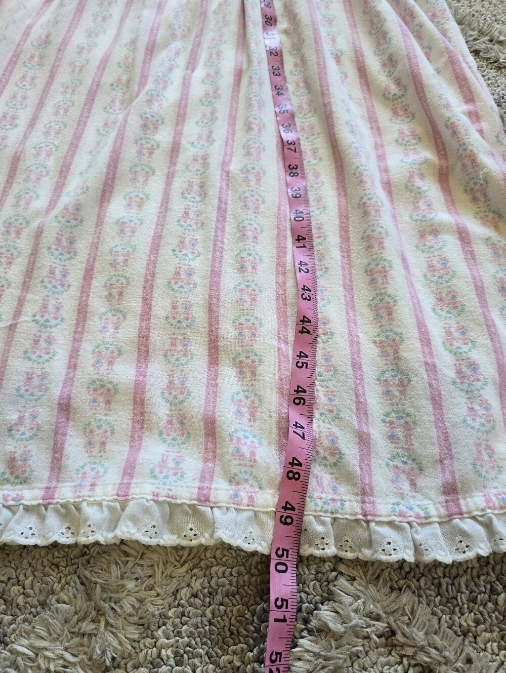 Lanz of Salzburg Nightgown Womens M Pink Floral Stripe Eyelet Lace Vintage USA - Picture 4 of 6